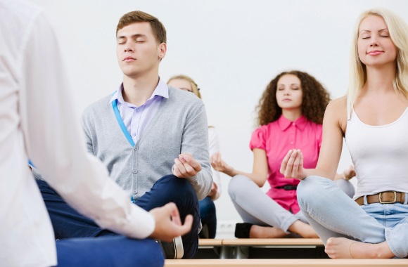 Image result for college students meditating