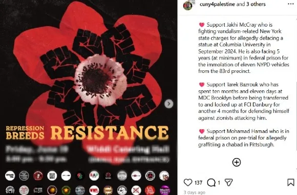 CUNY pro-Palestinian group fundraises for man accused of harassing Jews